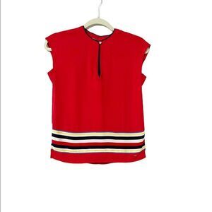 🟢Tommy Hilfiger Red Sleeveless Oversized Striped Blouse Size XXS